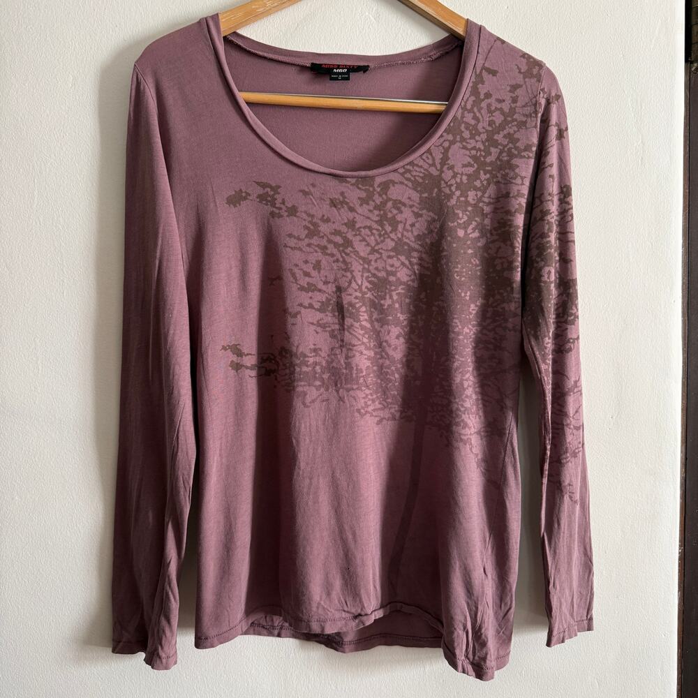 Y2K Vintage MISS SIXTY | Purple Tree Print Long Sleeve Tee Shirt | Medium